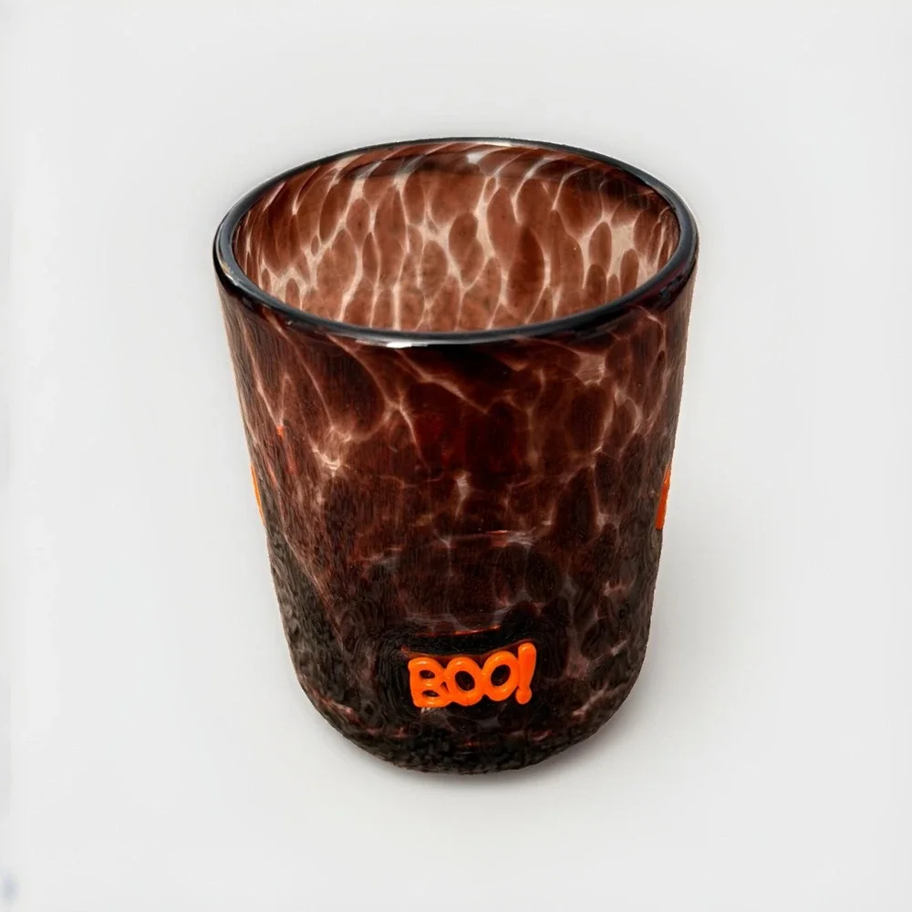 Anthropologie Halloween  Mystic Icon Juice Glass Boo Black Orange 17 Oz New